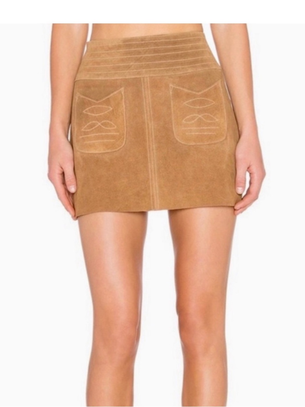 Free People Modern Love Suede  Mini Skirt with Front Patch Pockets - Tan